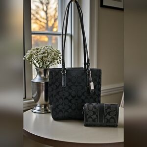 Coach 2001 Vintage Black Signature Mini Tote with Wallet Set